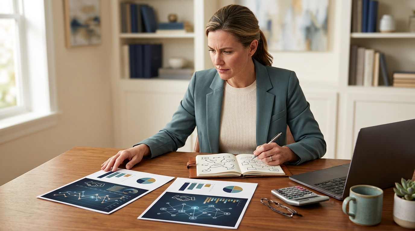 Client comparing hourly, flat-fee, and contingency law firm proposals