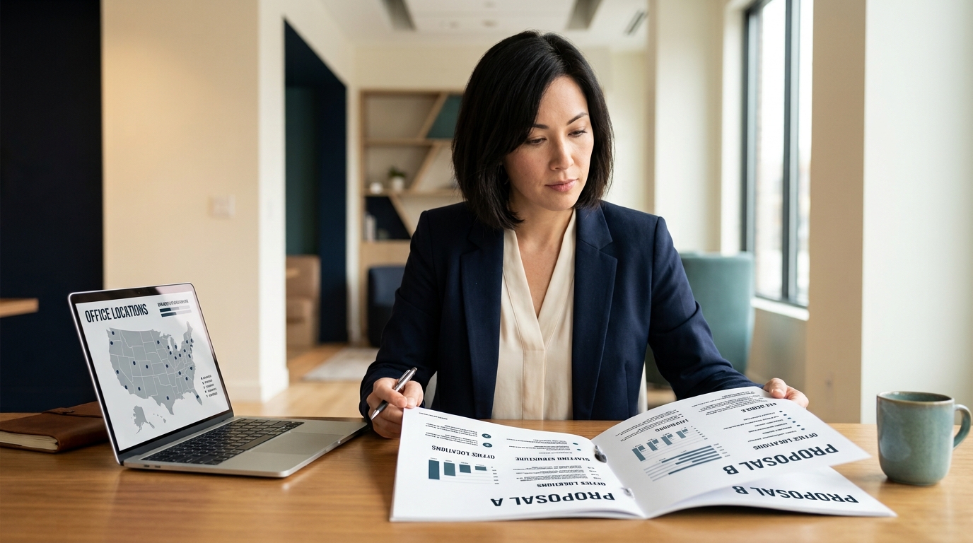 Client comparing multi-state law firm staffing, licensing, and fee proposals