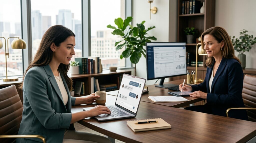 Client using an AI-powered law firm intake system with attorney oversight